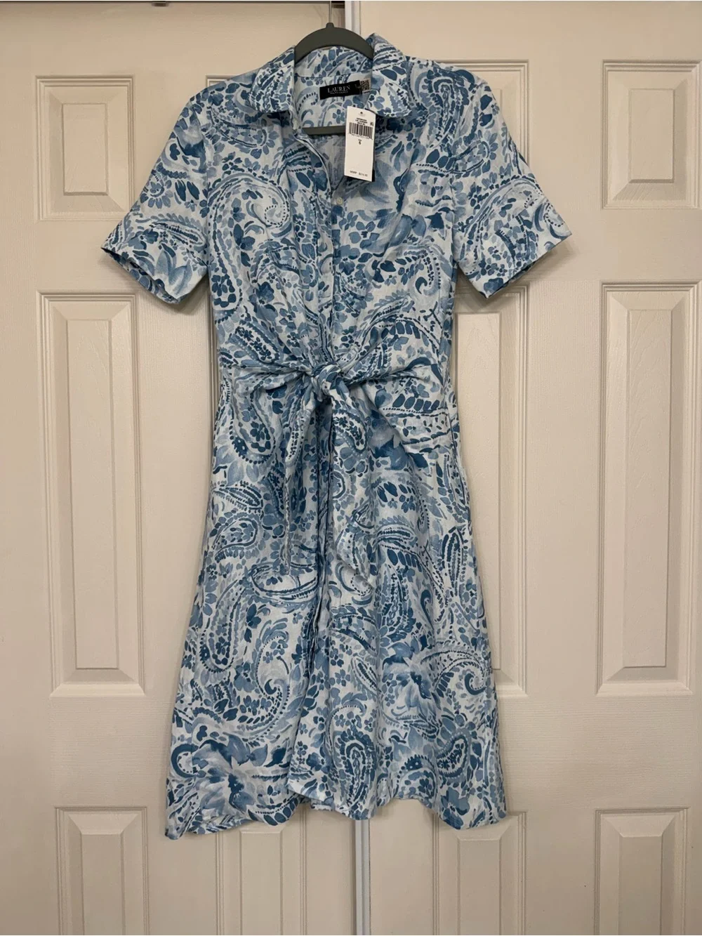Ralph Lauren Blue & White Paisley Tie-Waist Shirt Dress - Picture 2 of 5